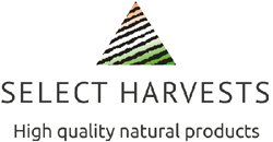 Select Harvests High quality natural products logo with pink to green shdaed triangle on top with black stripes