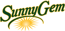 SunnyGem logo with half green crescent circle facing downwards below with sun inside