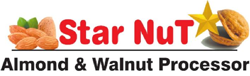 Star Nut Almon & Walnut Processor logo with cluster of almonds to the left and Walnut to the left with star coming out of opening of Walnut