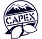 CAPEX logo inside circle with mountains and almonds with leaves in black and white