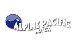 ALPINE PACIFIC NUT CO. logo with mountains icon