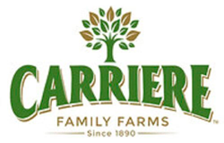 Carriere Family Farms logo in green with tree with green and brown leaves